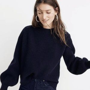 Madewell Navy Boatneck Merino Wool blend Sweater with shoulder buttons